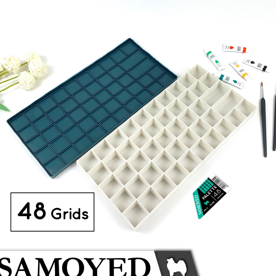 

KODE L23X Palet Lukis Cat 48 Sekat Grids Soft Rubber Lid Cover Paint Painting Painters Palette Box Samoyed PPLTSV48