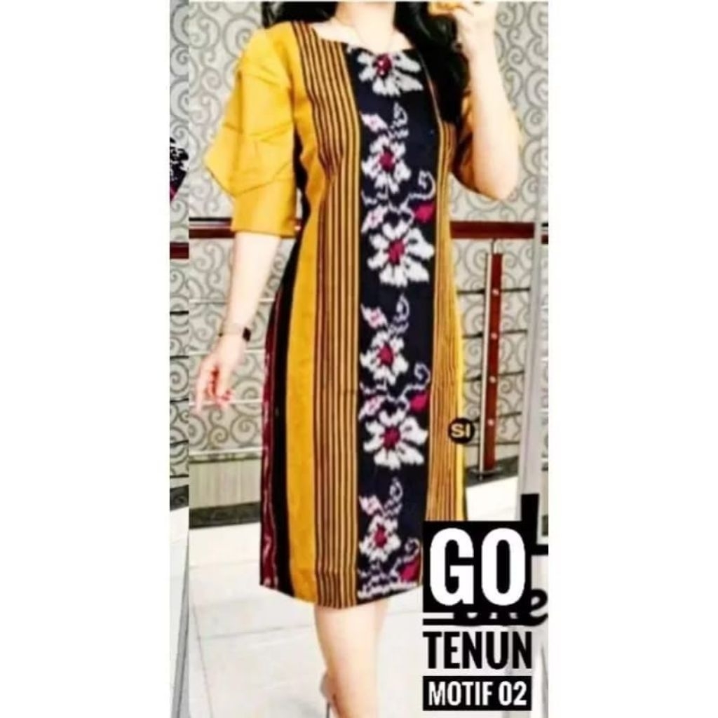 BAJU TENUN WANITA, DRESS TENUN ,MIX KATUNTOYOBO ,TENUN ETNIK, TERBARU,BAJU KANTORAN