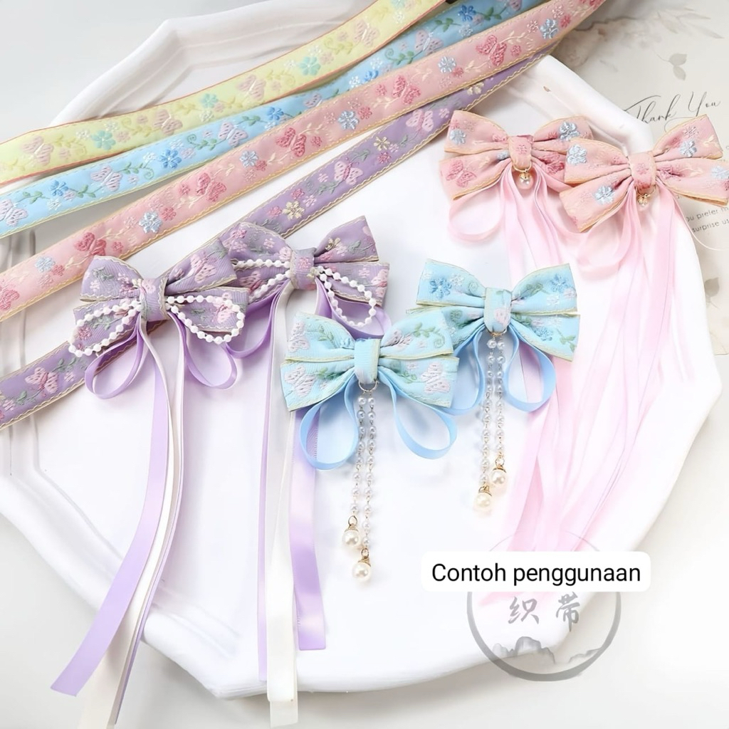 

BeadsBaby88 Pita Bordir motif Kupu-Kupu Cantik size 2cm/20mm (harga per yard) High Quality cocok untuk pita custom handmade, pita lighstick, jepitan rambut, bando anak wanita, bross ala korea dan kerajinan lain