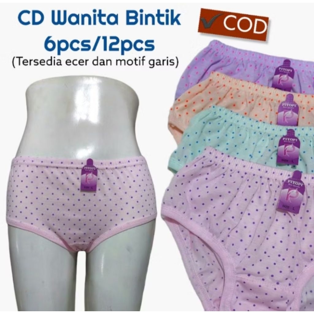 Promo 12 Pcs Celana dalam wanita Dewasa Motif POLKADOT Cd Cangcut Cewek Bintik Jumbo Lusinan