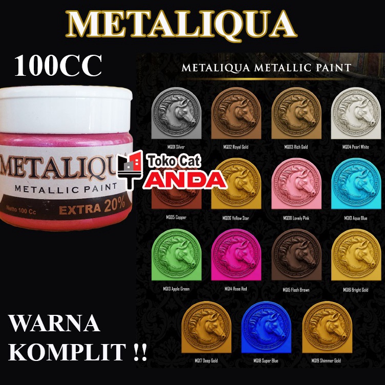 

KODE F17V Cat Metaliqua 1cc Warna KOMPLIT Cat emas silver tembaga Pink HIjau 1cc