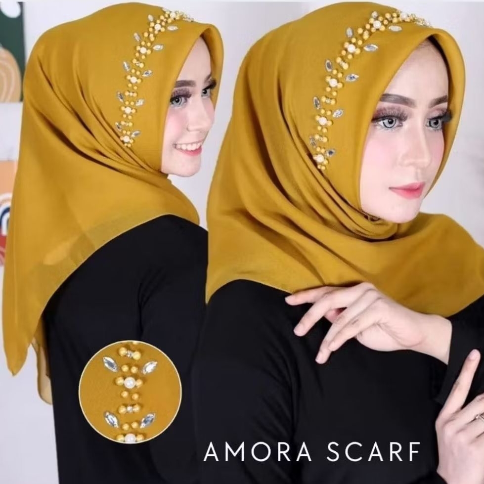 Hijab Segi Empat Payet Mutiara / Hijab Segiempat Swarovski / Jilbab Payet Segi Empat / Kerudung Segi