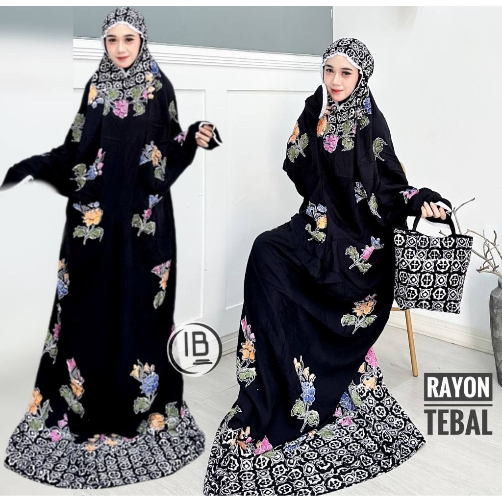 Mukena terusan batik cap sogan irengan jumbo pekalongan