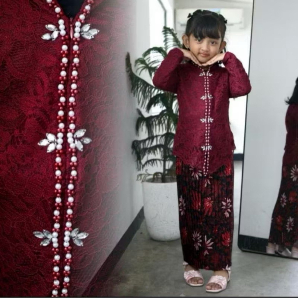 Setela Kebaya Kartini  Anak Encim brukat Payet Modern / Kebaya Anak Usia 4-12 Tahun / Kebaya Wisuda 