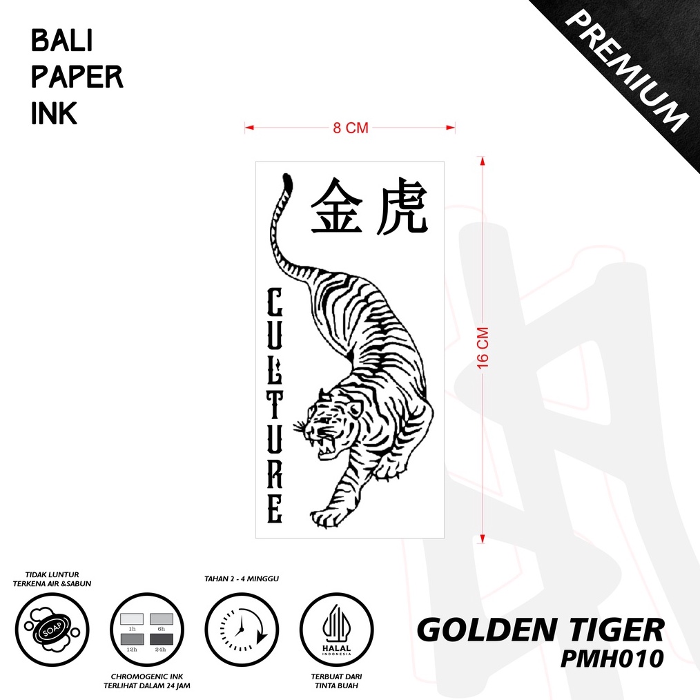 KODE K79B PMH1 Golden Tiger Tatoo Temporary Premium Bali Paper Ink