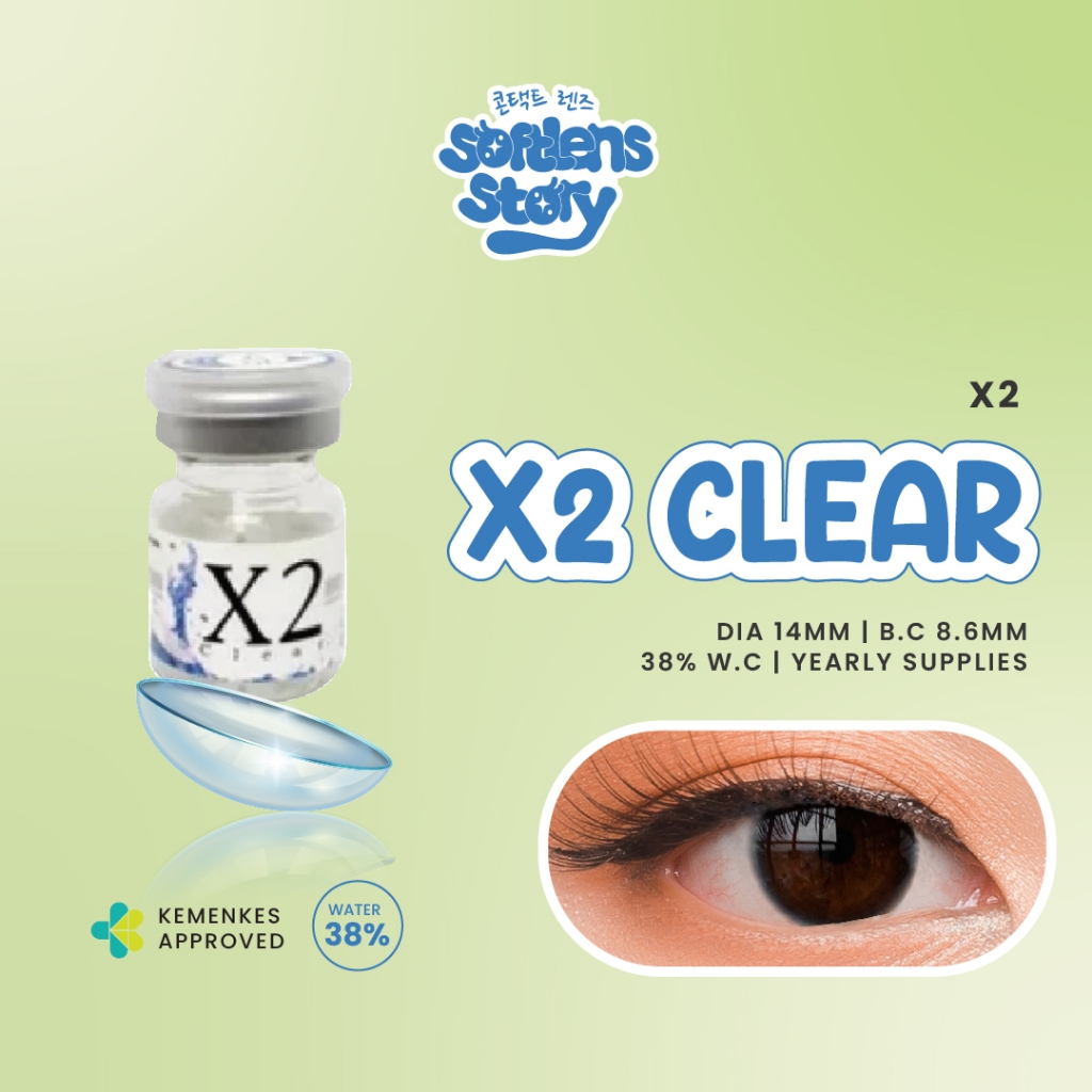 X2 Softlens Bening Minus Tahunan 14.0mm Yearly Clear Lenses