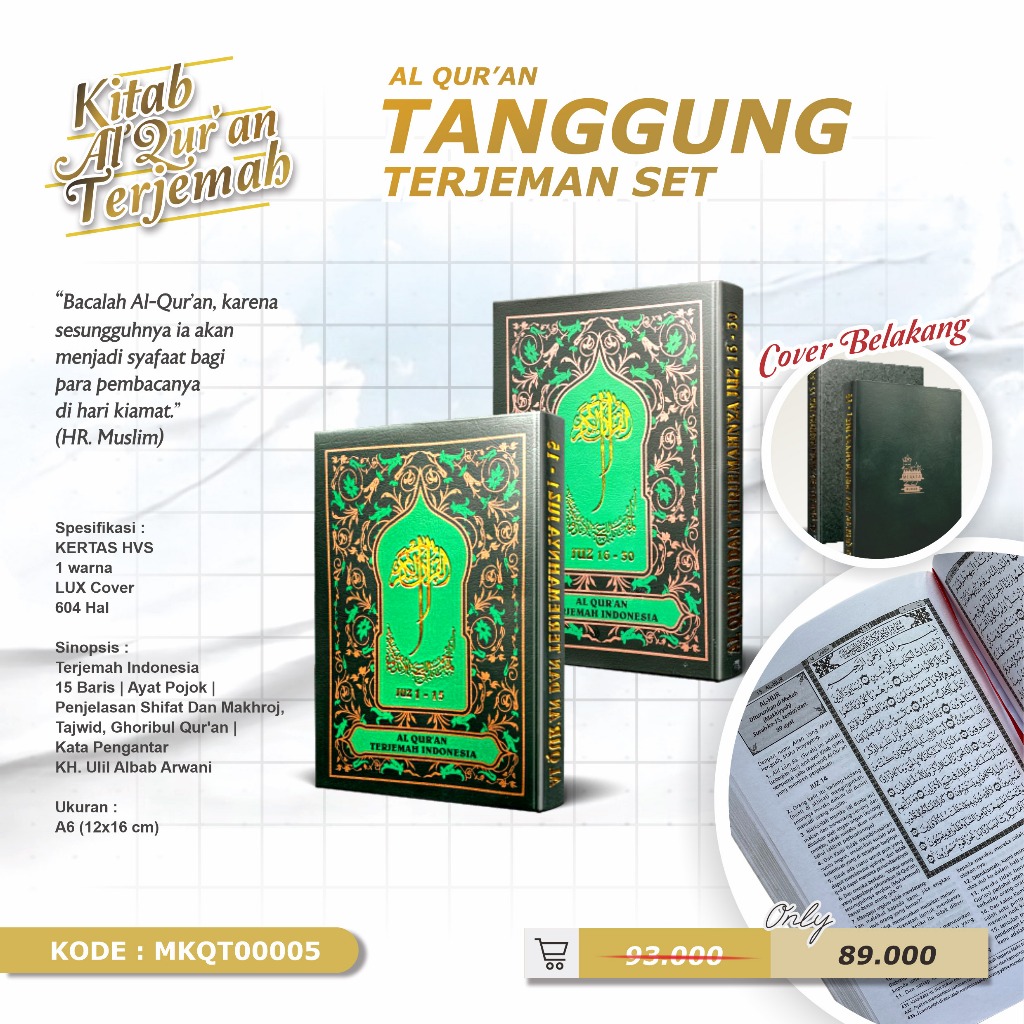 Al-Qur'an dan Terjemahnya 2 Jilid A5 TANGGUNG ayat pojok Menara Kudus Alquran Quran Terjemah Utsmani