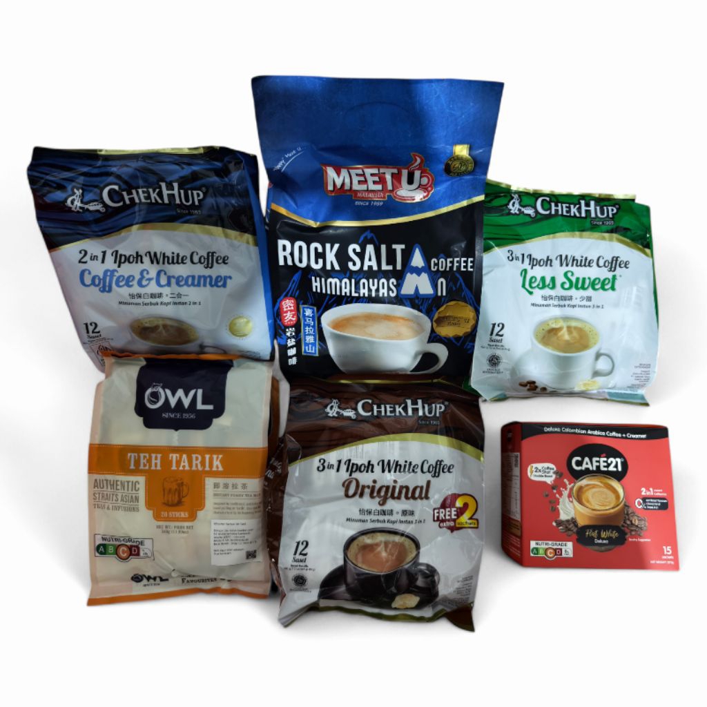 

[Eceran] ChekHup, Meet U, OWL, Cafe21 white coffee/flat white/ teh tarik