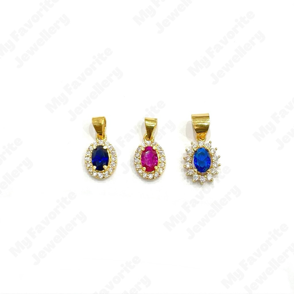 Liontin Permata Biru Merah Set Kalung EMAS ASLI Kadar 875 20K