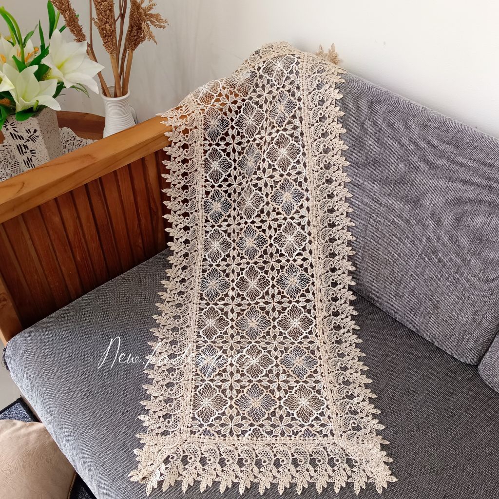 taplak meja tamu 40x90cm. taplak meja tamu bordir pendek panjang rajut  perabot rumah aestetik viral