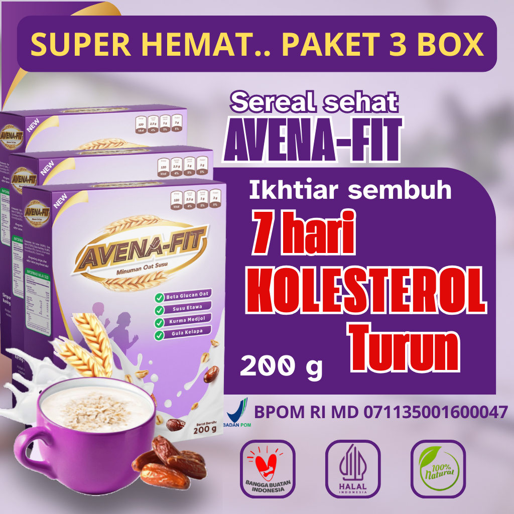 

Avenafit 3 Box - Sereal Oat Susu Sehat Turunkan Kolesterol & Hipertensi - BPOM Original