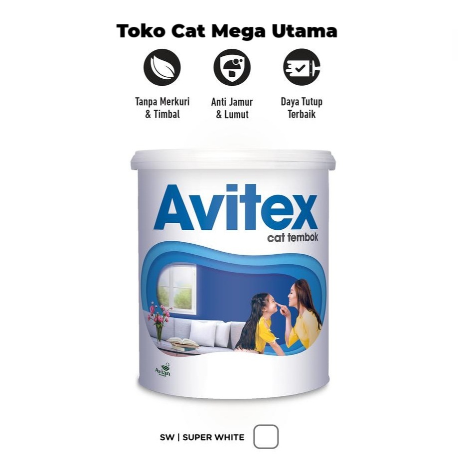 Avian Brands Avitex interior super white cat tembok, gypsum, triplek ukuran 5kg cat kental putih
