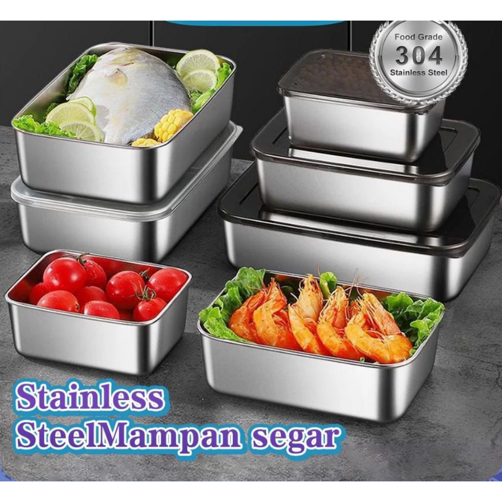Food Box Stainless 304 Tempat Wadah Makanan Kontainer Makanan Sayuran Tempat Sayur Stainless Kotak S