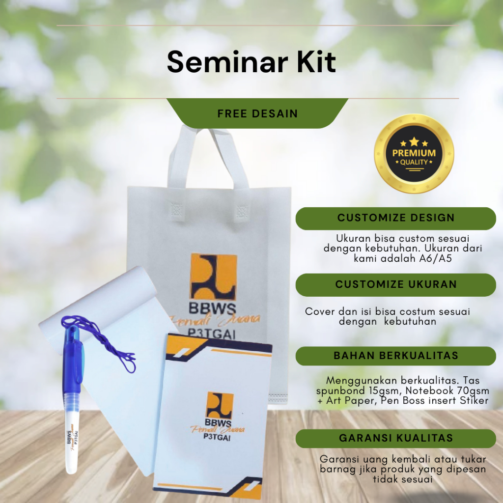 

Paket Seminar Kit Custom – Tas, Notebook, Pulpen | Free Desain & Cetak Logo