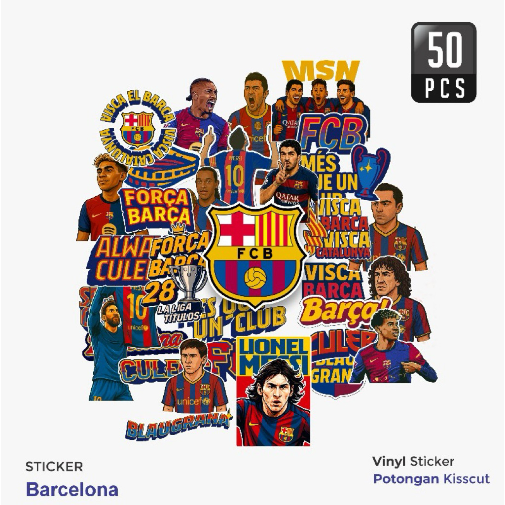 

24 Pcs Sticker Barcelona Bahan Vinyl Laminasi Glossy