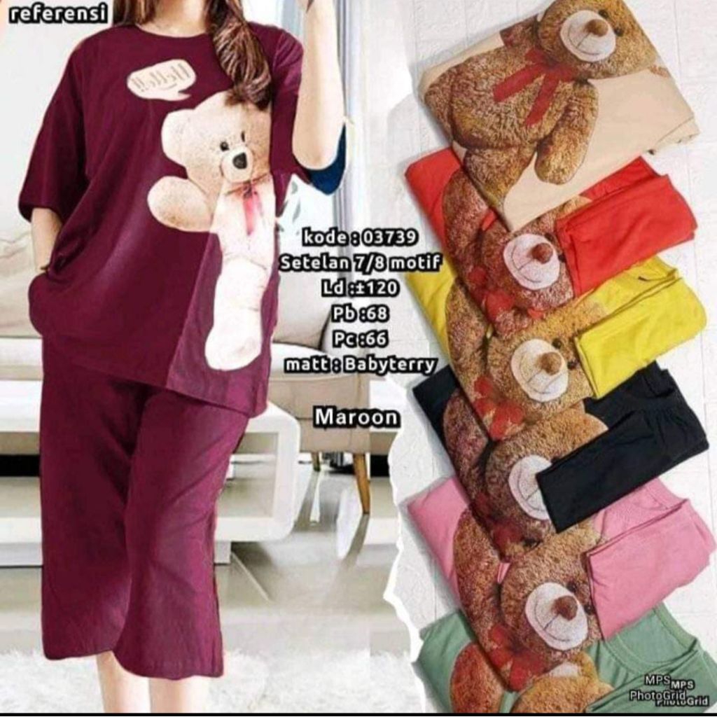 Setelan Babydoll Babyterry Jumbo/Babydoll Jumbo Wanita Bear Kekinian/Oneset Kulot Babydoll Babyterry