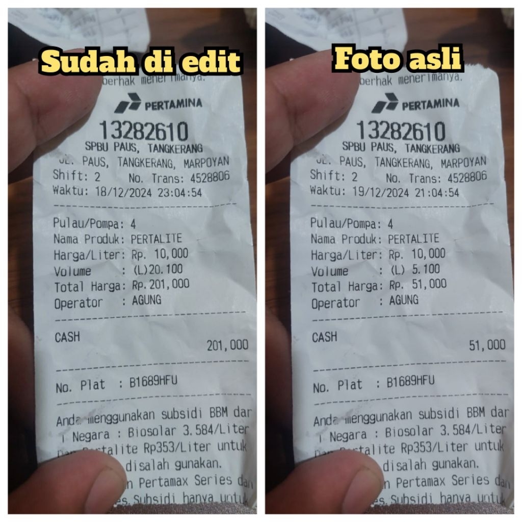 Edit foto struk bbm,