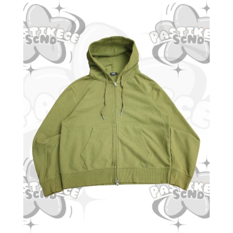FADED MUSINSA STANDARD DOUBLE ZIPPER HOODIE BOXY Y2K - OLIVE GREEN (MOSH GREEN)