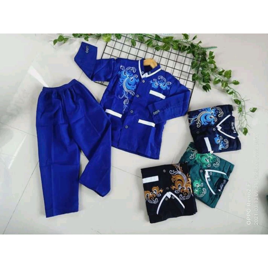 Baju koko anak laki laki setelan jasko bordir biru