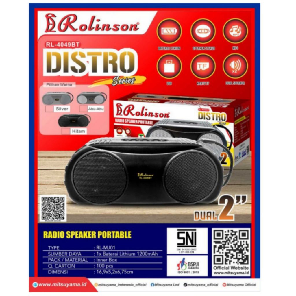 Speaker Radio Bintang Portabel Rolinson Dual 2"
Distribusi RL-4049BT