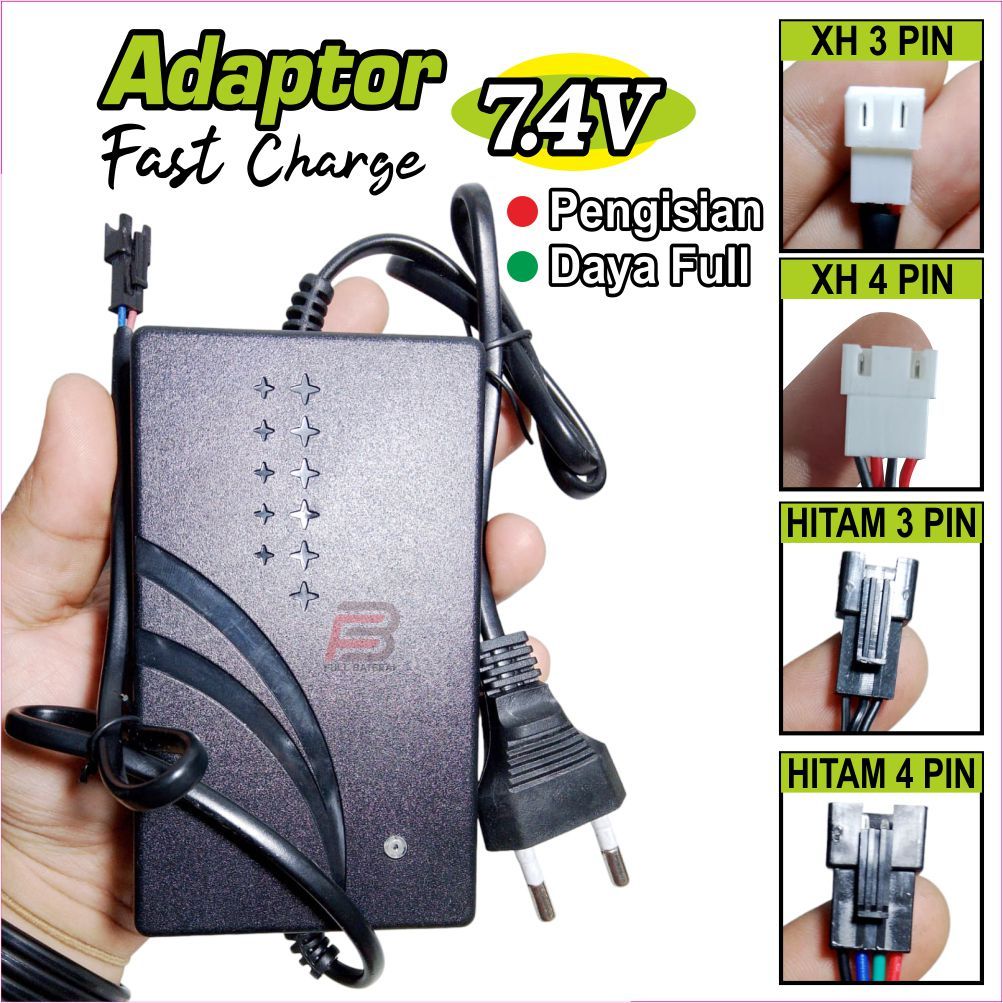 OCTO_PANDA - ADAPTOR CHARGER 3A 5V-7.4V RC BATERAI 2IN1 SOKET HITAM XH 2/3/4 PIN