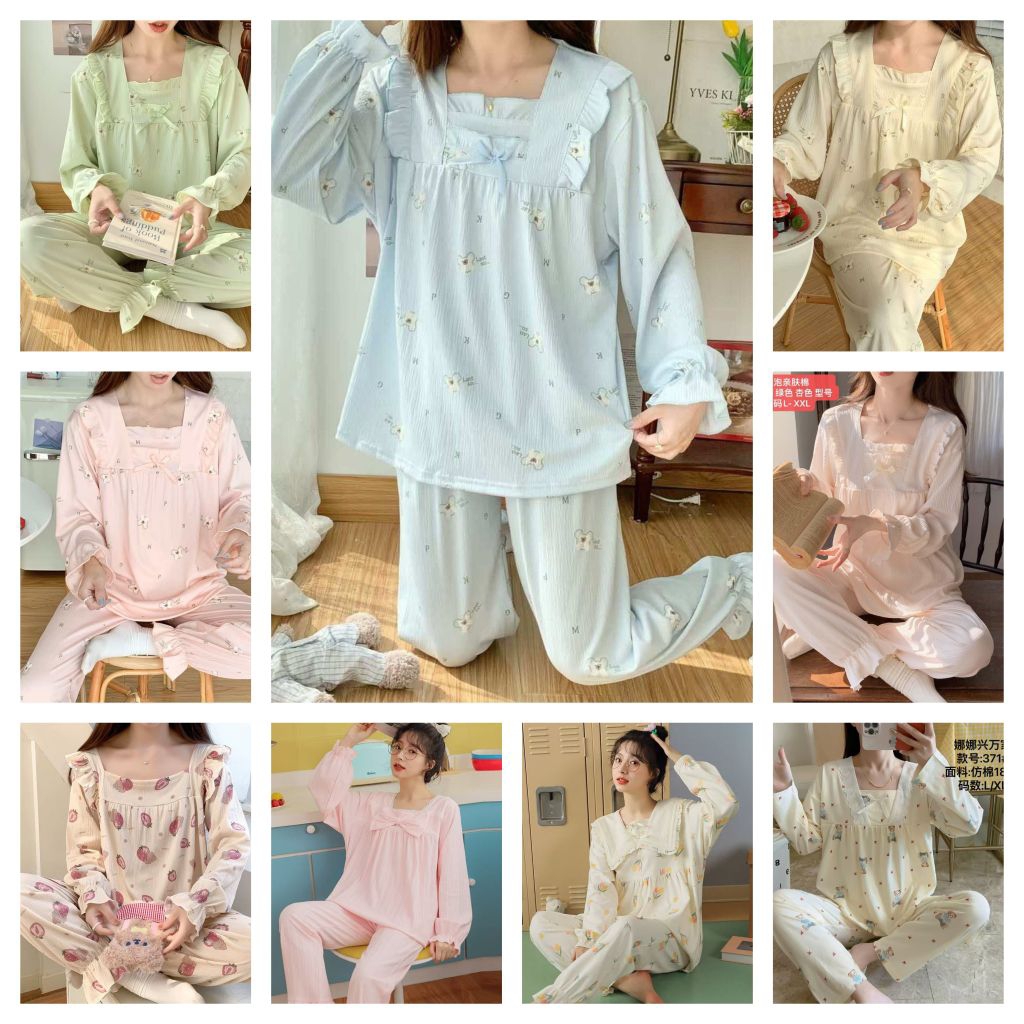 Piyama Setelan PP Renda Import/Baju Tidur Setelan Lengan Panjang Premium