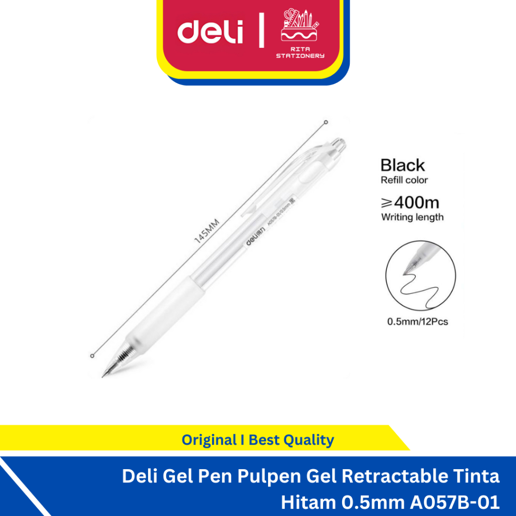 

Deli Gel Pen Pulpen Gel Retractable Tinta Hitam 0.5mm A057B-01 SATUAN ECERAN