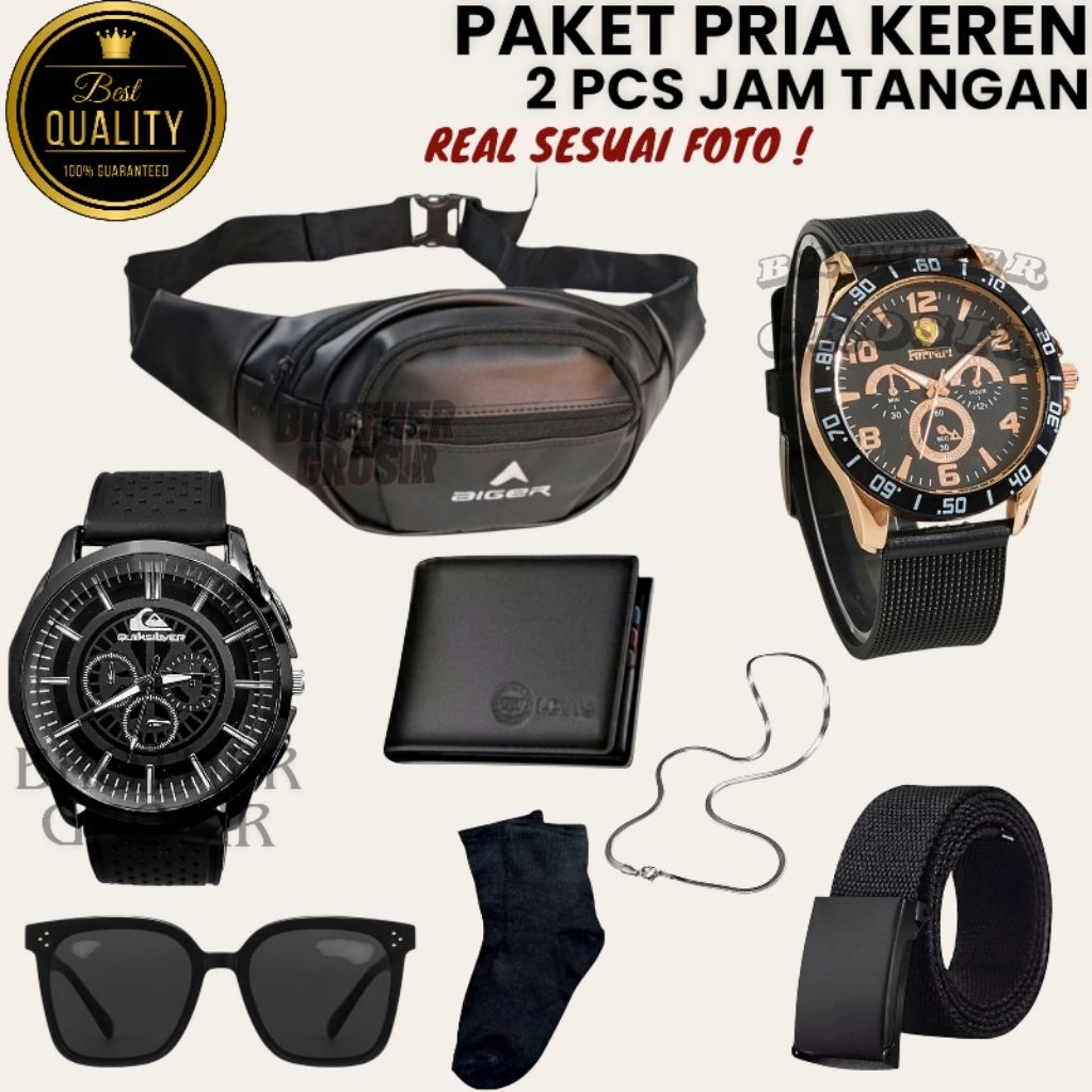 (Promo Paket Modis 2 Jam Tangan Pria Keren Combo Star Pria Terbaru ) 8 In 1/Jam Tangan Pria Keren Be