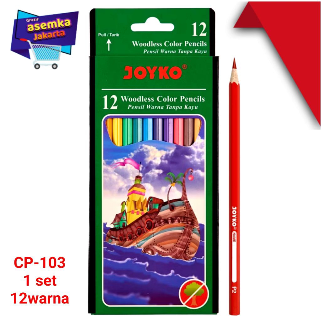 

Joyko Pensil Warna Woodless Color Pencils HexagonalGrip CP-103 1set 12warna