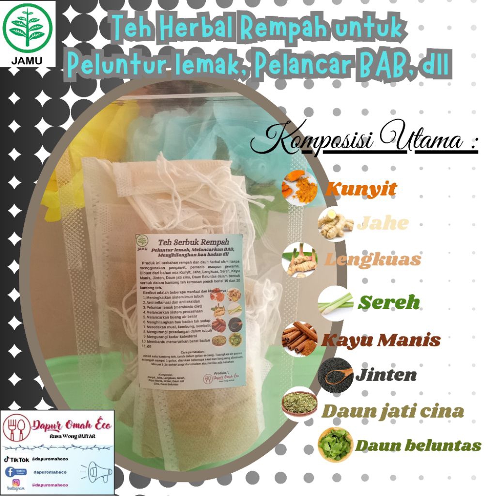 

Teh herbal pelancar BAB, bau badan, menurunkan berat badan dll isi 10 dan 20 tea pouch