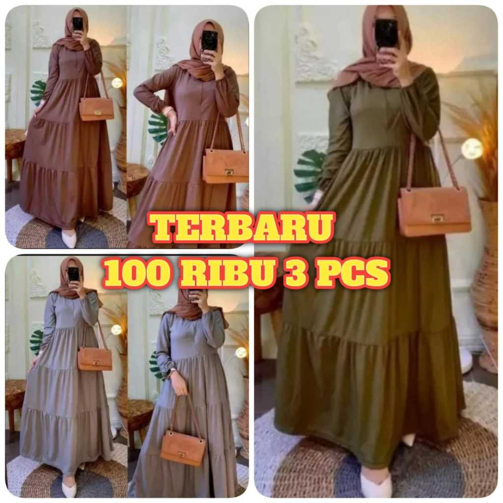 Terbaru 100 RIBU 3 PCS Gamis viral kondangan simple jumbo / dress kondangan viral simple elegan terb
