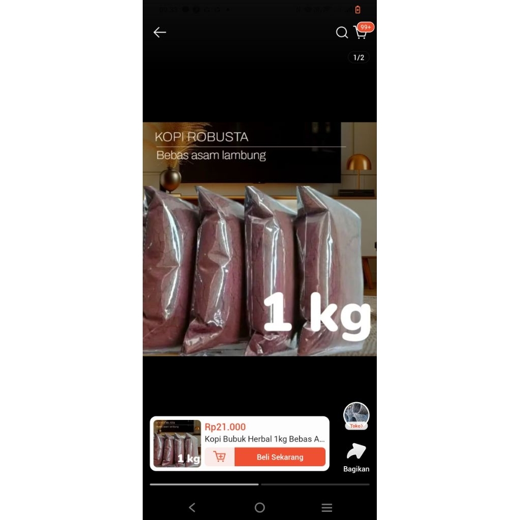 

Kopi Bubuk Herbal 1kg Bebas Asam Lambung_Lampung LASEM Arabica Robusta