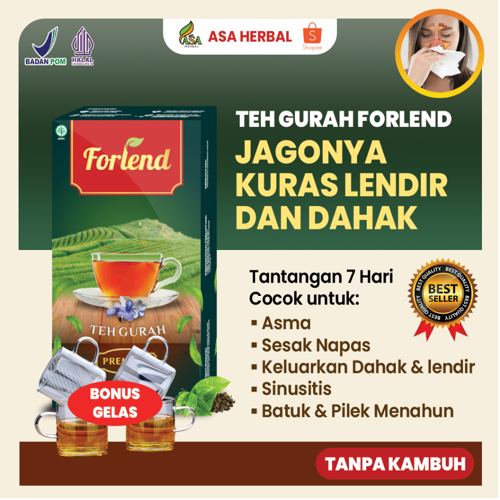 

Forlend Teh Gurah Kuras Dahak dan Lendir Original HALAL BPOM | Jagonya Atasi Masalah Pernapasan