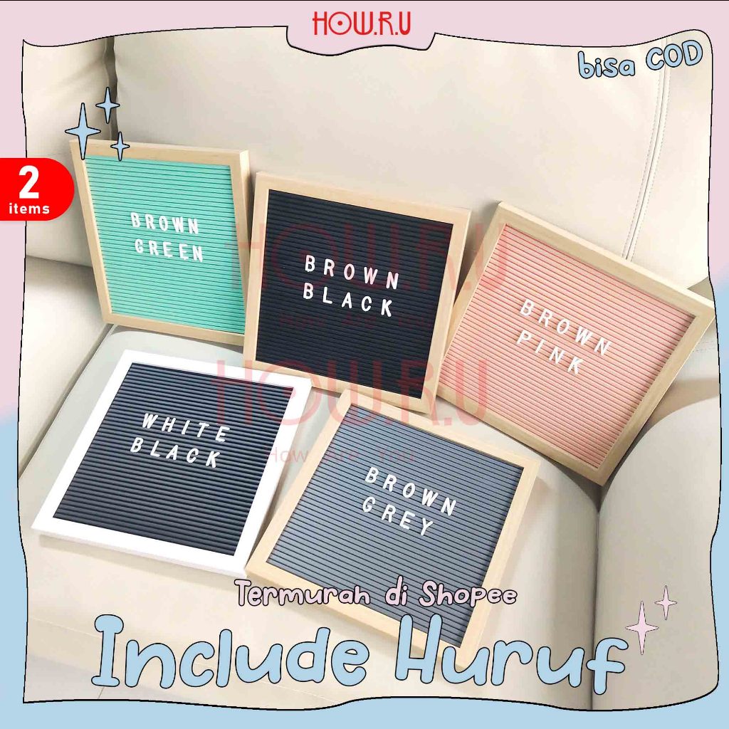 

HOW.R.U | 25x25 cm Letter Board Persegi Sudah Include Huruf / Papan Nama Bayi / Papan Menu / Dekorasi Rumah
