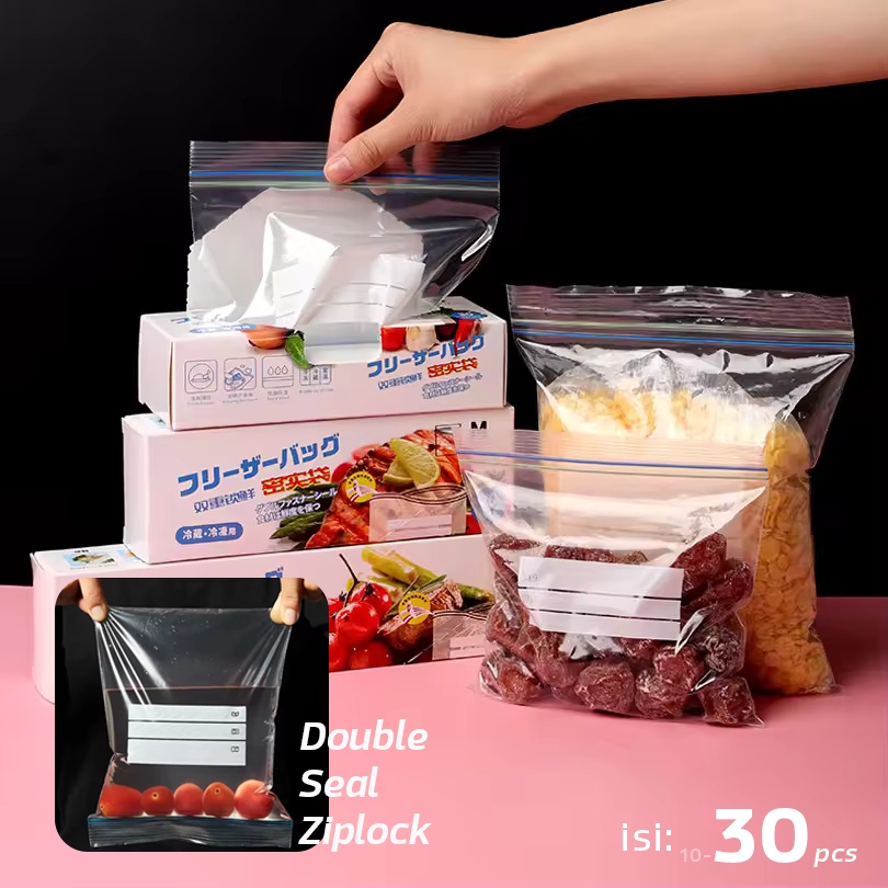 Double Seal Ziplock 1 Box Plastik Penyimpanan Makanan Sayuran Daging
