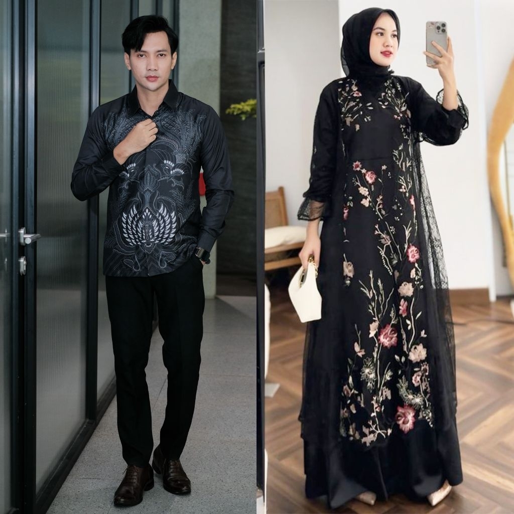 Gamis Couple Baju Kembaran Pakaian Sekeluarga Kapelan Batik Brokat Sarimbit Ibu Anak Ayah Terbaru Gh