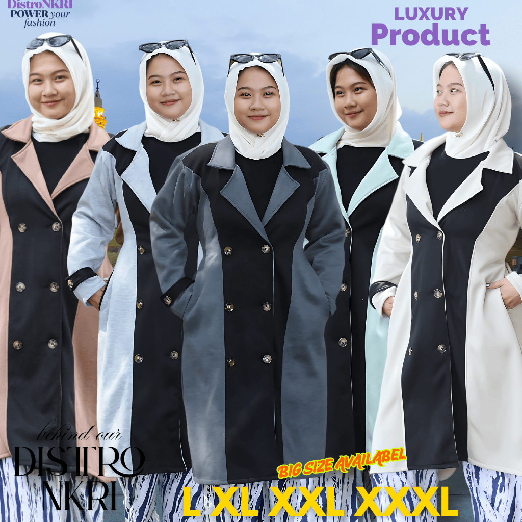 DNKRI - Elzara Long Coat Syari Long Blazer Wanita Jumbo Premium Jaket cuaca dingin Tebal Muslimah