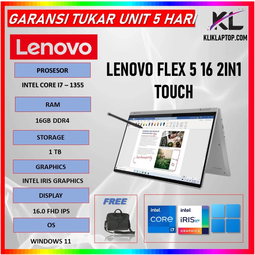 Lenovo Flex 5 16 2in1 Touch i7 1355 16GB 1TB Windows 11 16.0 Full HD Ips