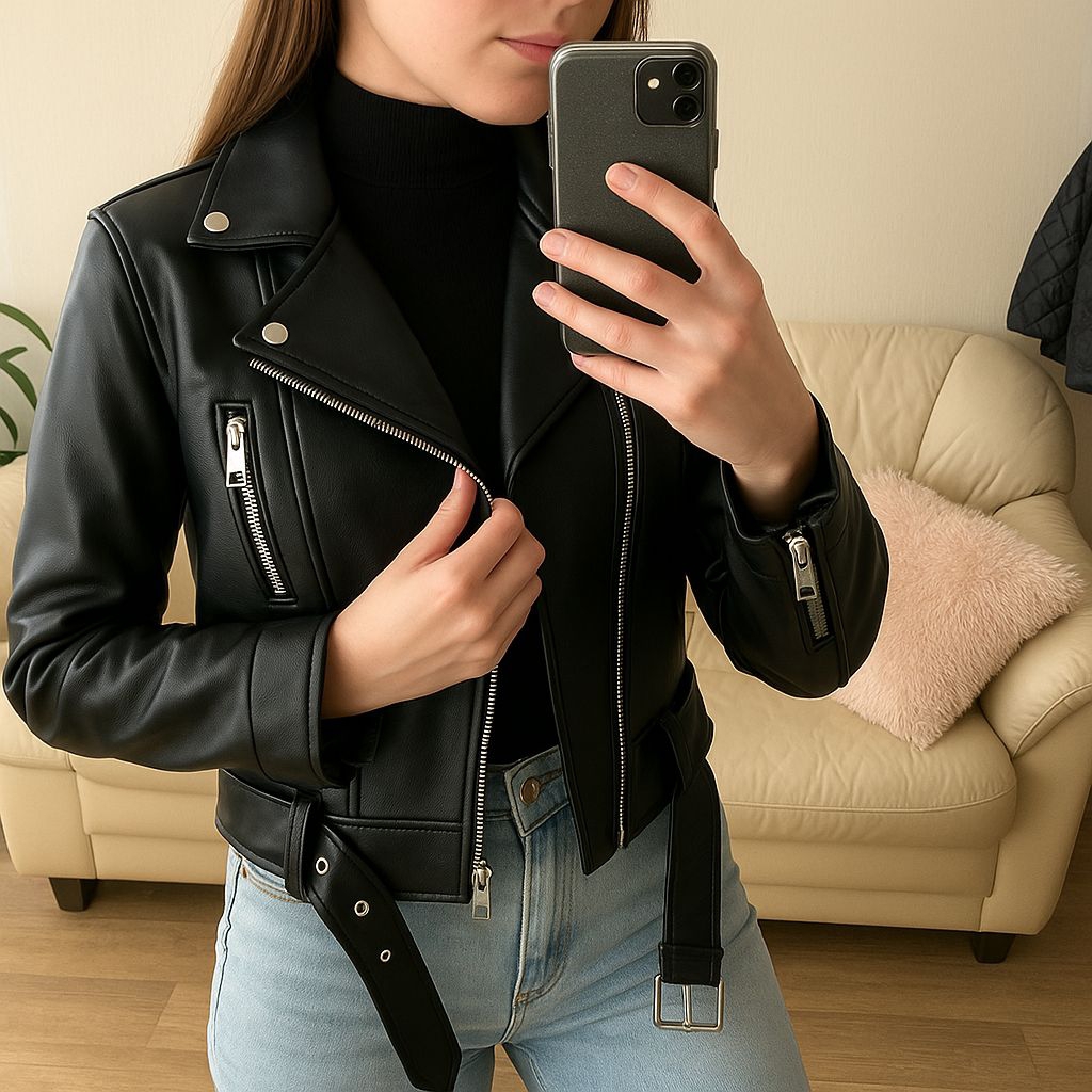 New Jaket Wanita Crop Semi Kulit Model Korea Kekinian Warna Hitam Pink Coklat