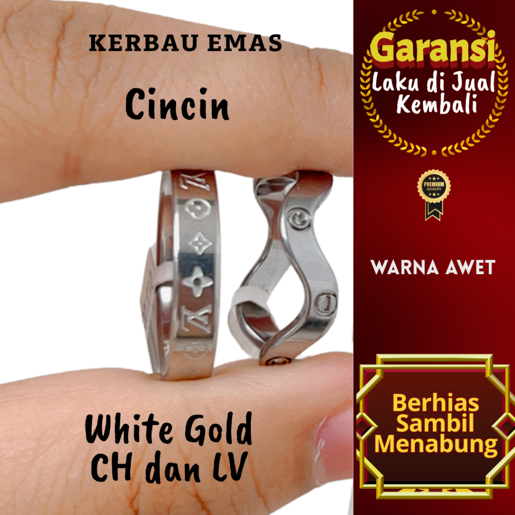 CC 1003 Kerbau Emas Cincin CH dan LV Warna Emas Putih Awet Ada Anti Alergi