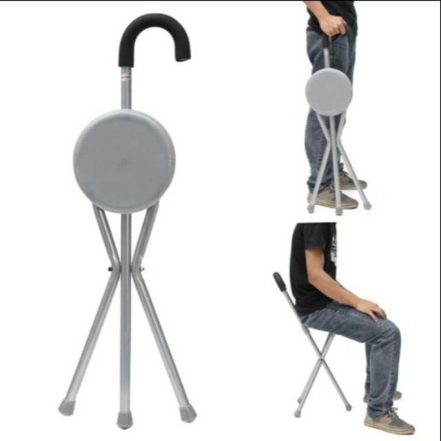 Tongkat Kursi Lipat 2 in 1 PLASTIK/Tongkat Duduk/Kursi Duduk Lipat Lansia Tongkat Duduk