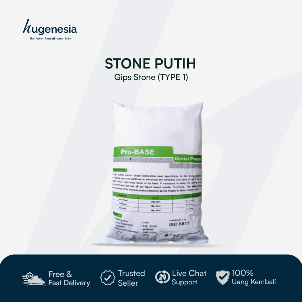 Hugenesia – Dental Stone Putih Tipe I Gipsum Cetak Gigi Halus dan Presisi 1kg