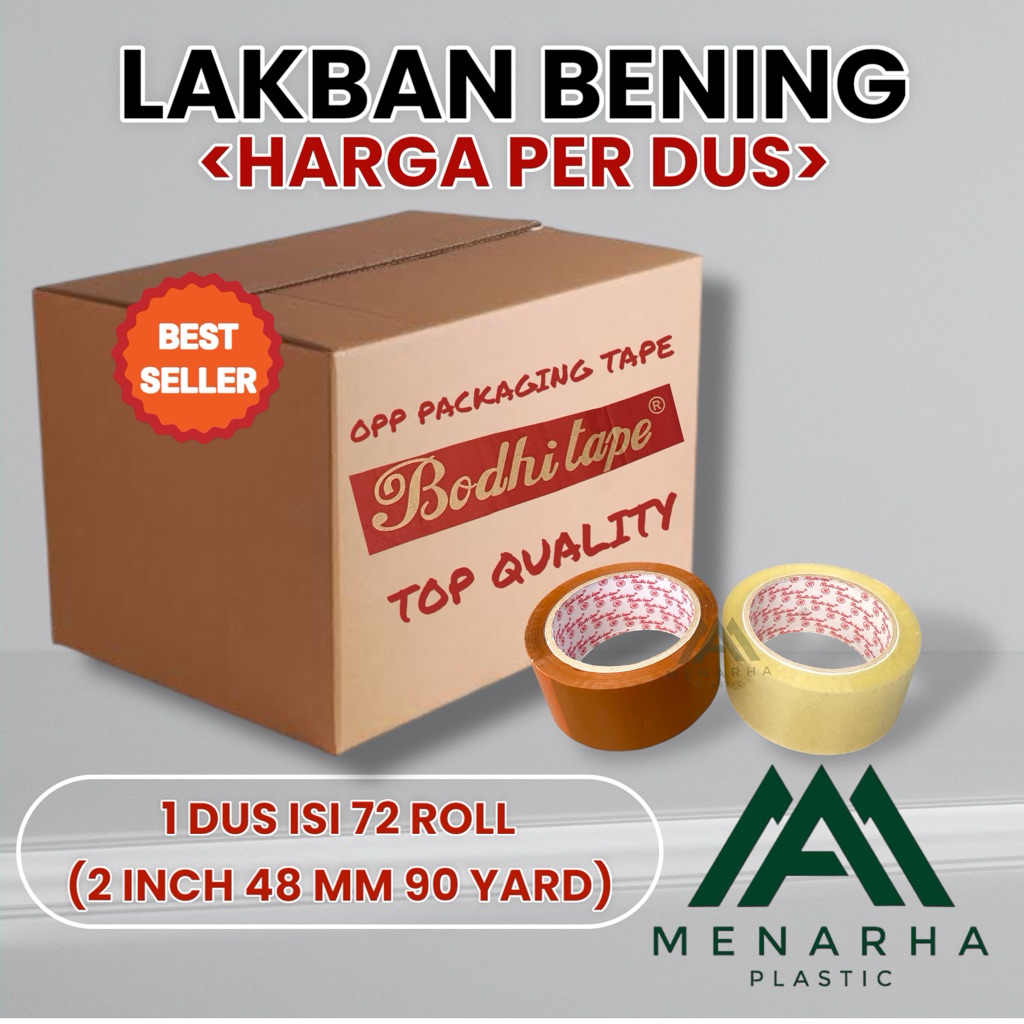 

Lakban Bening Termurah Harga 1 dus/ 1 karton isi 72 roll 48mm 2inch 90yard/ OPP Packaging Tape