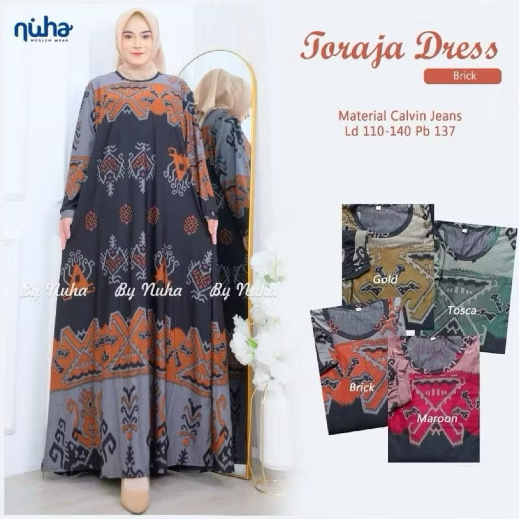 Gamis Jumbo Toraja Maxy Bahan Calvin Jeans LD110 Melar 140
