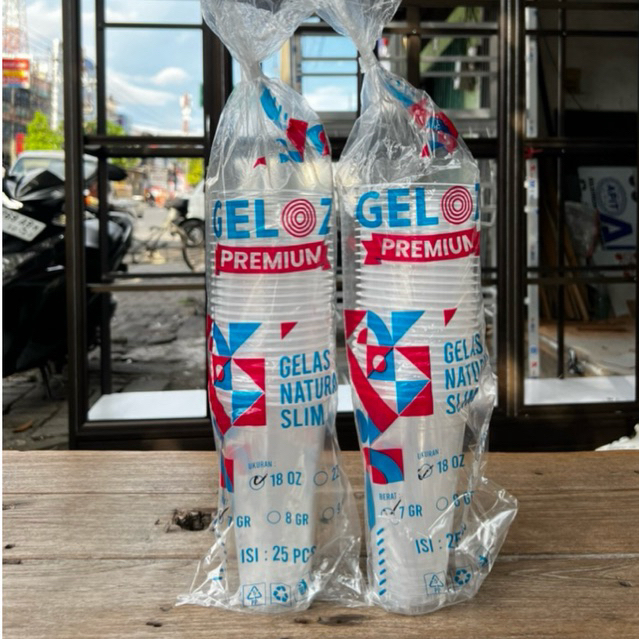 Gelas Plastik 18 Oz Slim isi 50 | Geloz Premium 18 oz Slim