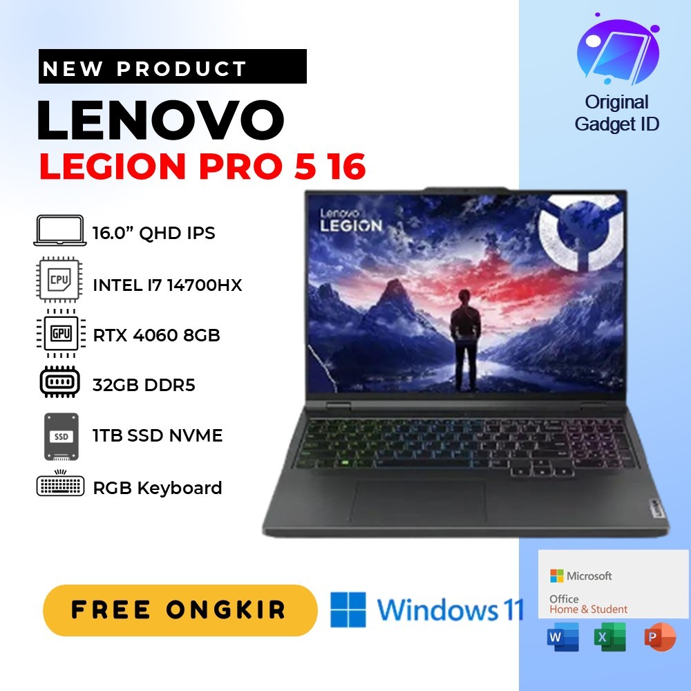LENOVO LEGION PRO 5 16 I7 14700HX RTX4060 32GB 1TB SSD WIN11 16" WQXGA