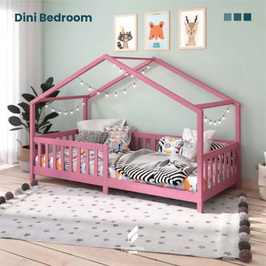 Ranjang anak cewek model rumah, Tempat tidur anak unik, Kamar tidur anak cewek 120x200,