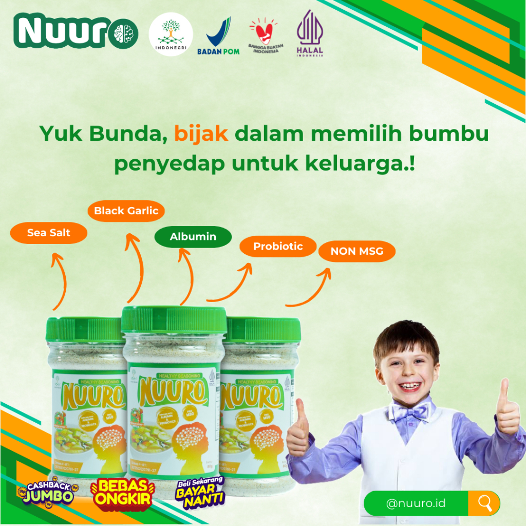 

NUURO Bumbu Sehat Tanpa MSG | 100% Alami | Spirulina, Ikan Gabus, Probiotik
