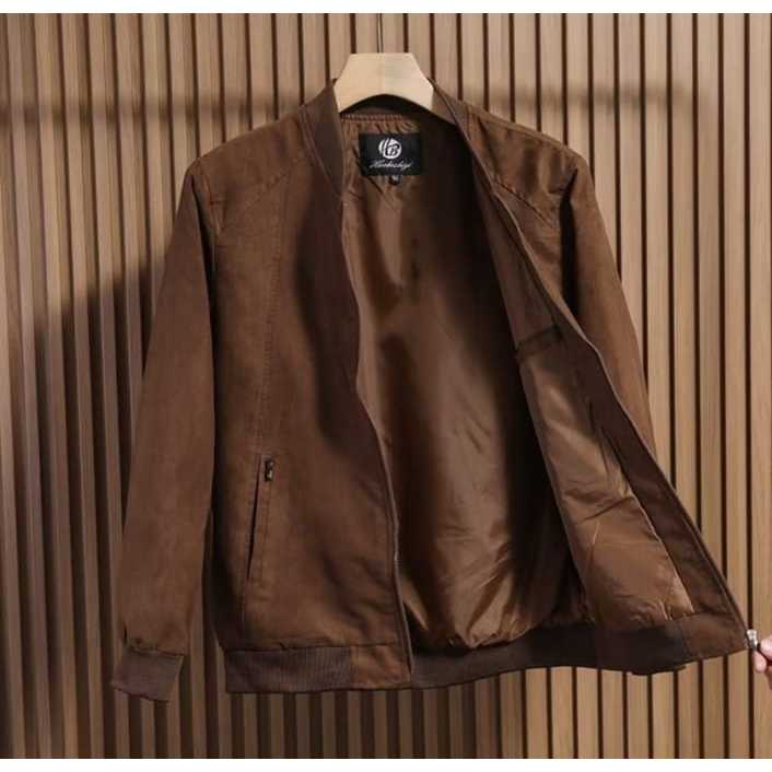 Jaket Bomber Pria Suede Boxy Premium Keren Anti Angin Casual Outwear