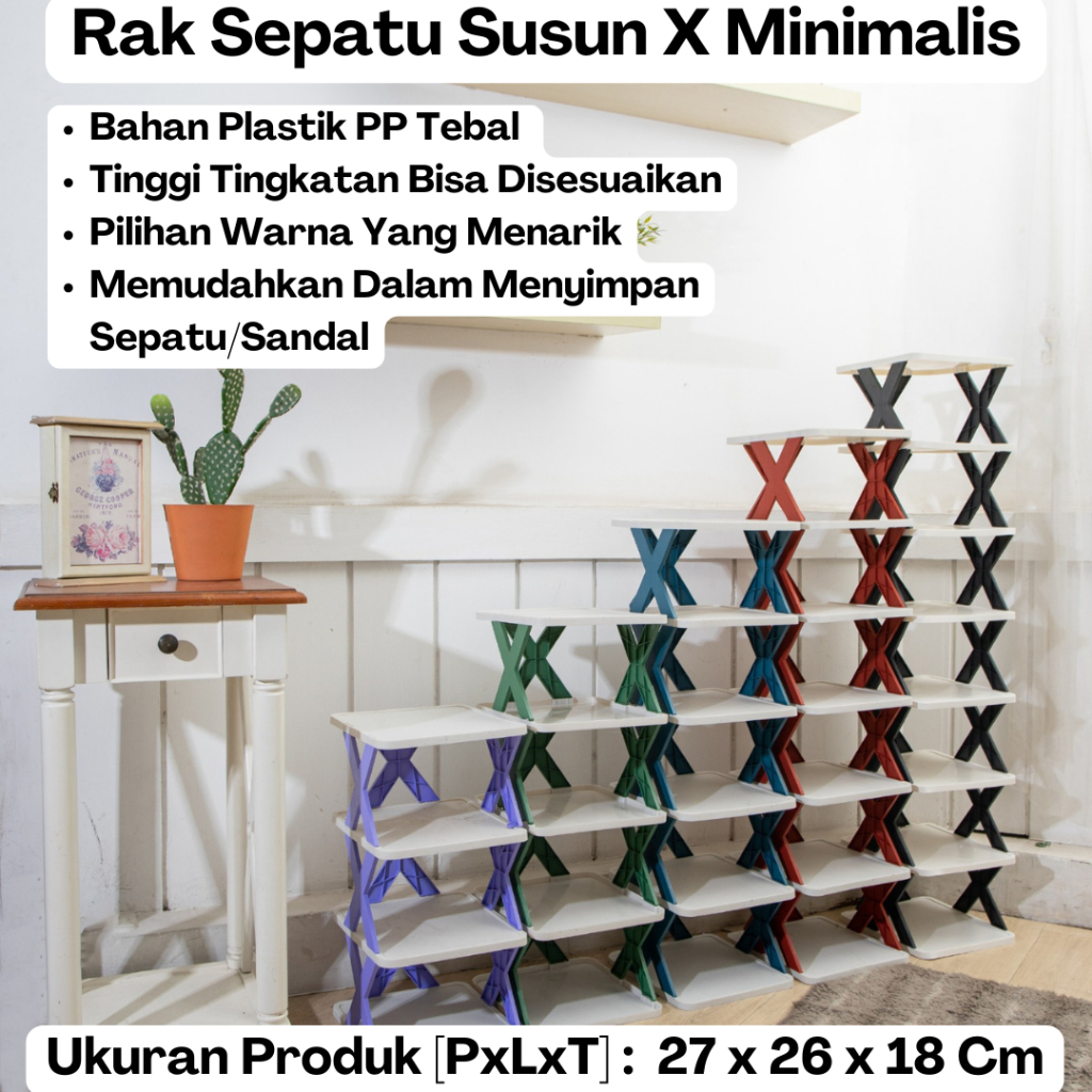 Rak Sepatu & Sandal Susun Plastik Portable Aesthetic / Tempat Sepatu Susun 2-8 Susun.